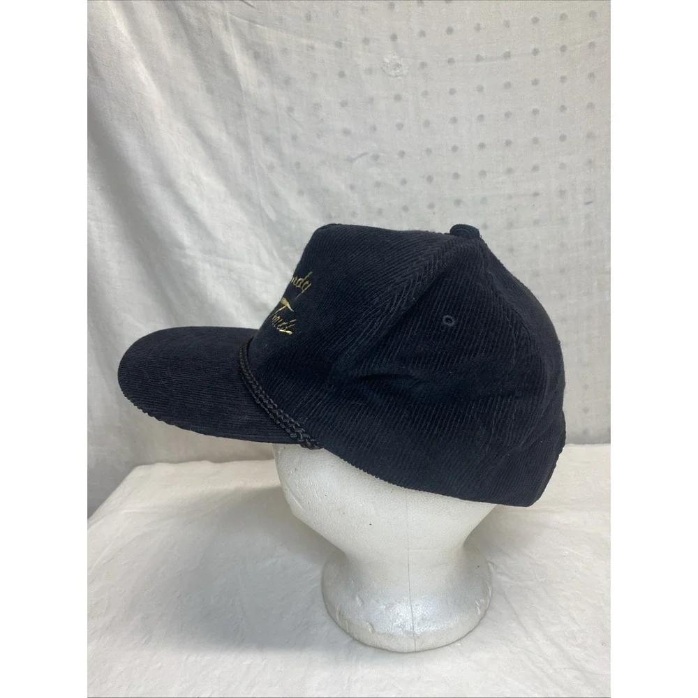 Vtg Randy Travis Corduroy Embroidered Snapback Spellout Corded Black Hat Country